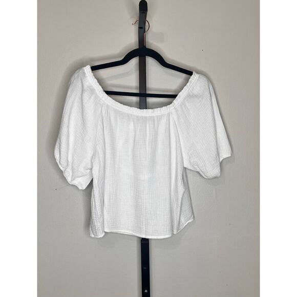 NWOT Puff Sleeve Off Shoulder Babydoll Blouse Top White Women's Size Small - Picture 3 of 6